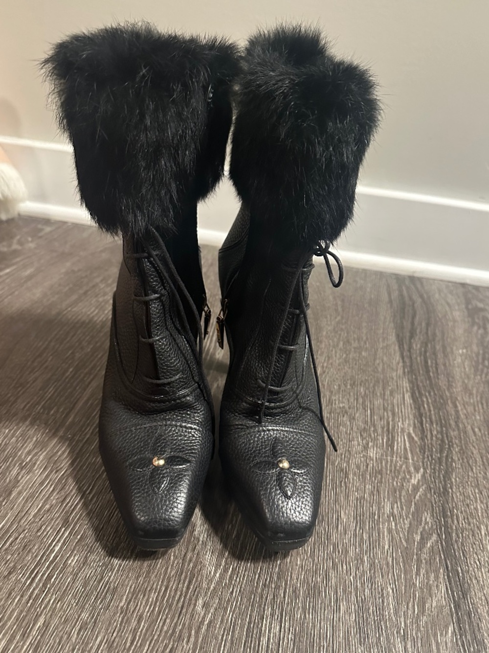 Luis Vuitton black leather boots